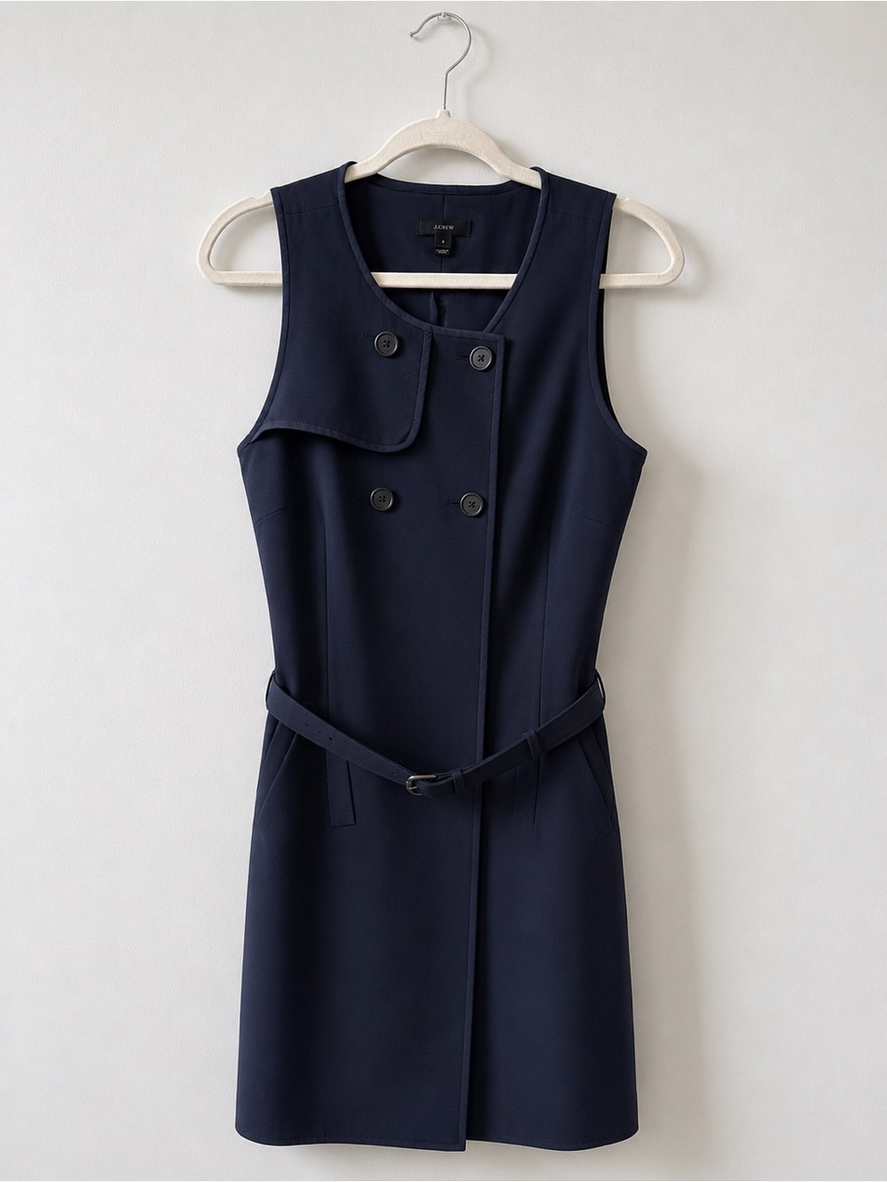 J. Crew Navy Sleeveless Double-Breasted Belted Shift Dress
